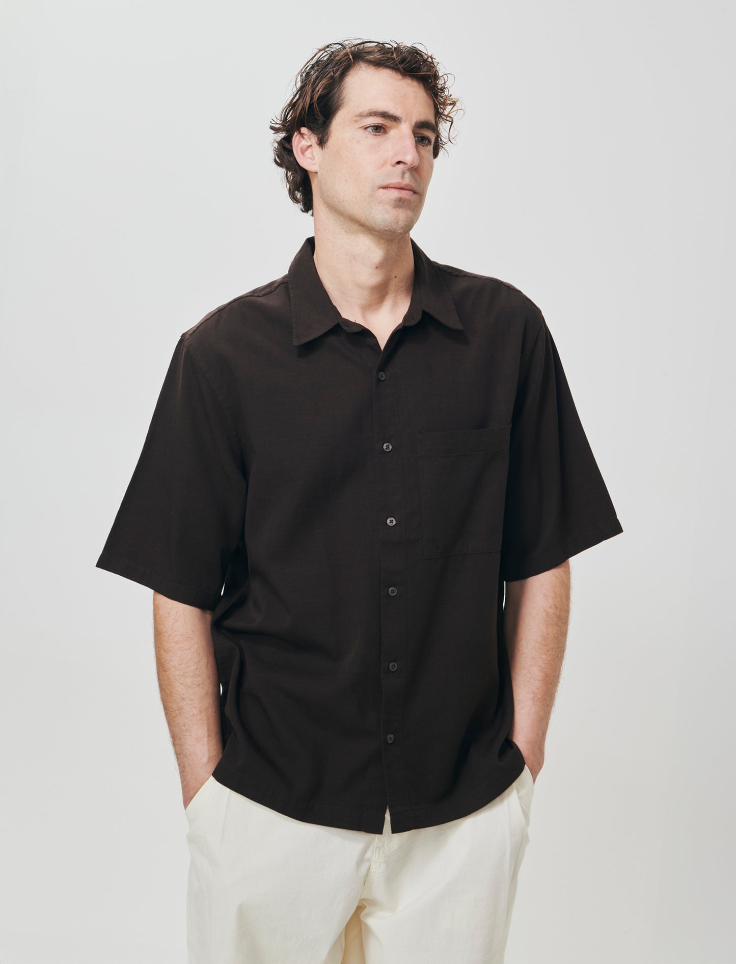 Camicia Boxy Fit in Cotone Slub - Moro