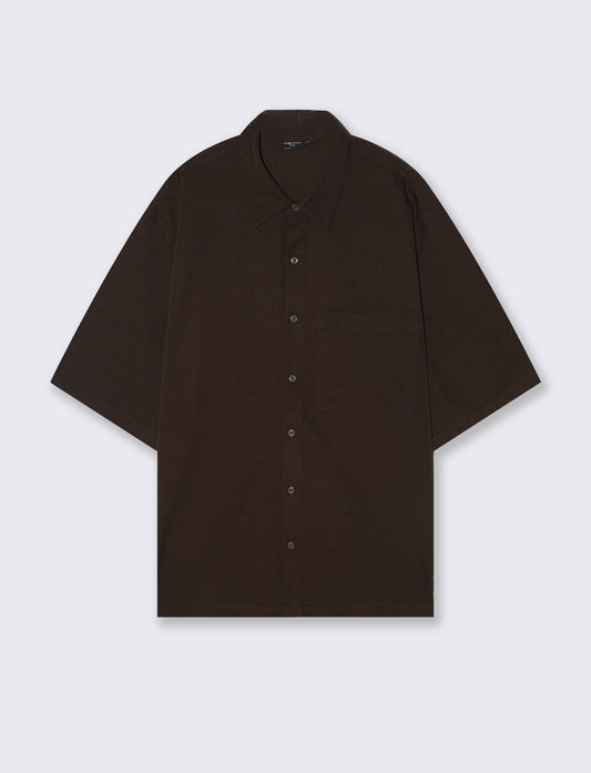 Camicia Boxy Fit in Cotone Slub - Moro