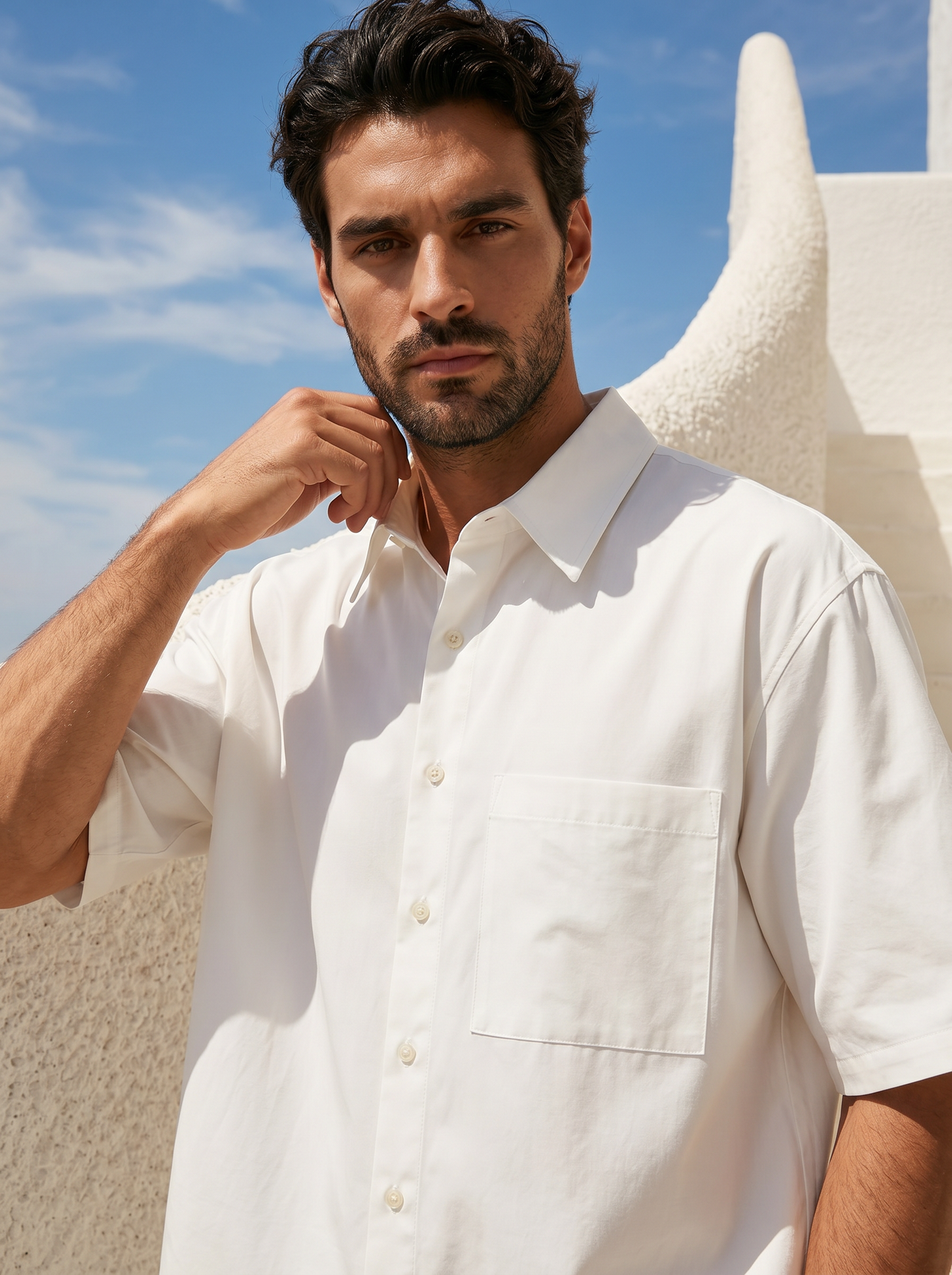 Camicia Boxy Fit in Cotone Slub - Bianco