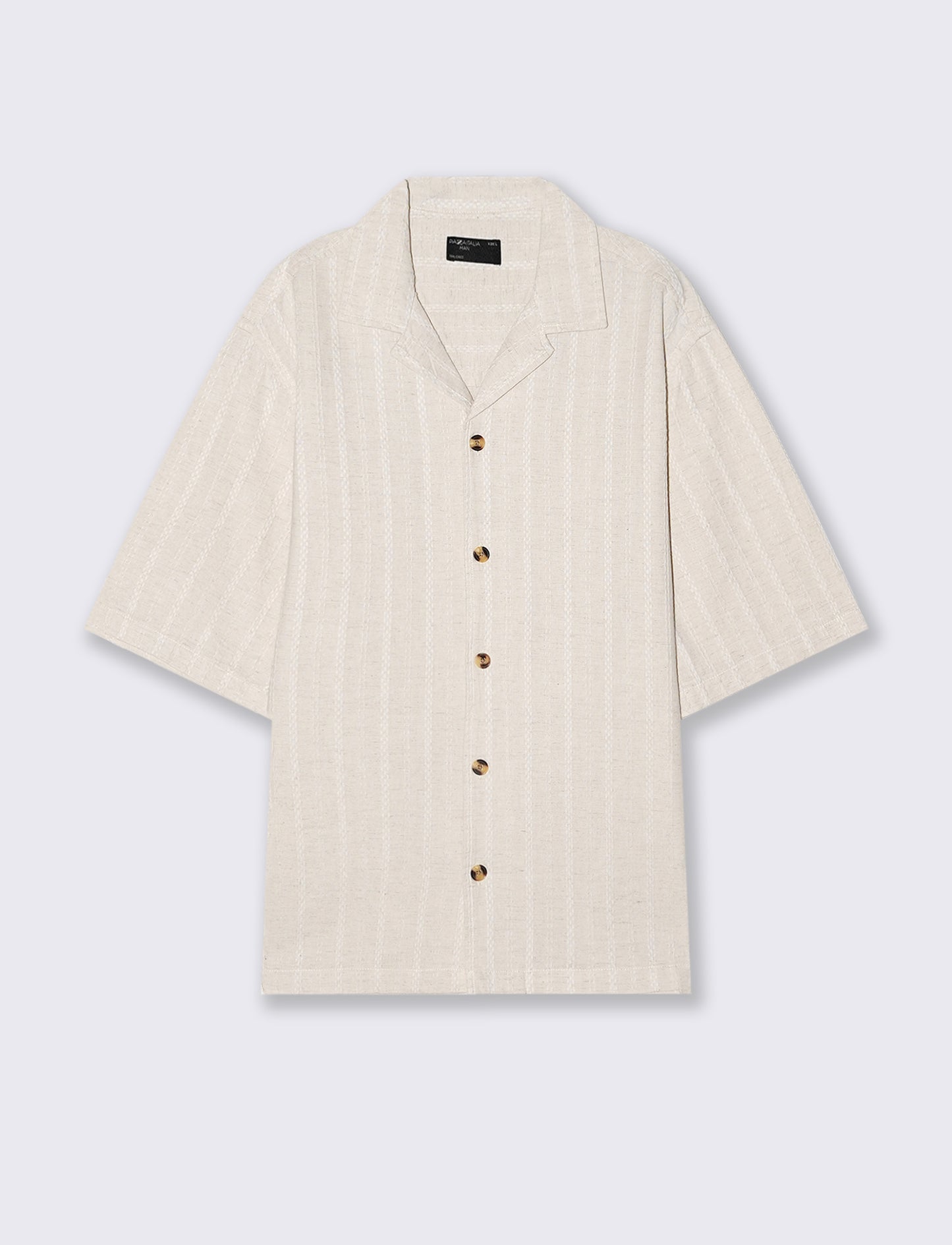 Camicia boxy fit in cotone lino jacquard - Beige ecru
