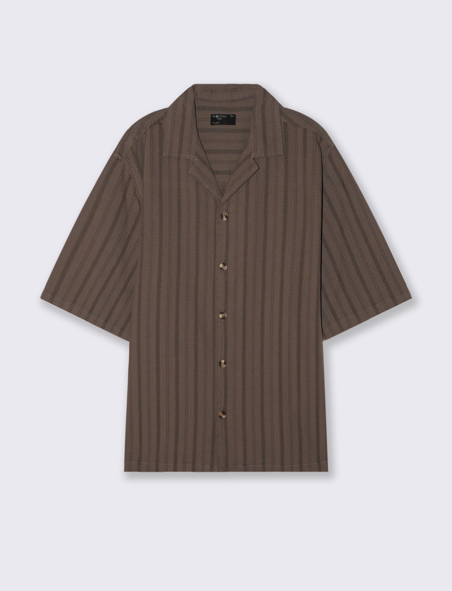 Camicia boxy fit in cotone lino jacquard - Grigio fango