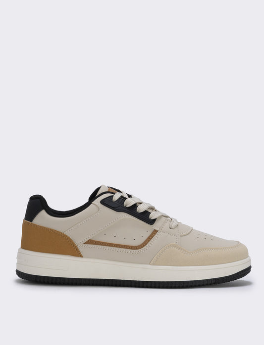 Sneakers beige con riporti a contrasto - Beige