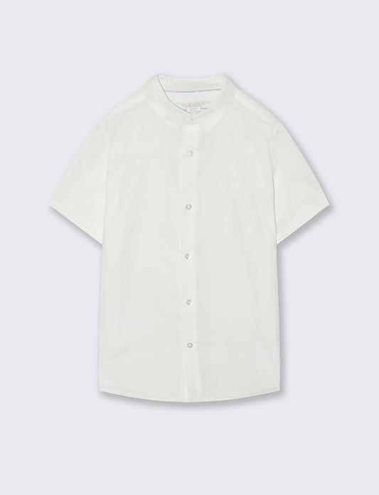 Camicia mezza manica tinta unita con ricamo - Bianco