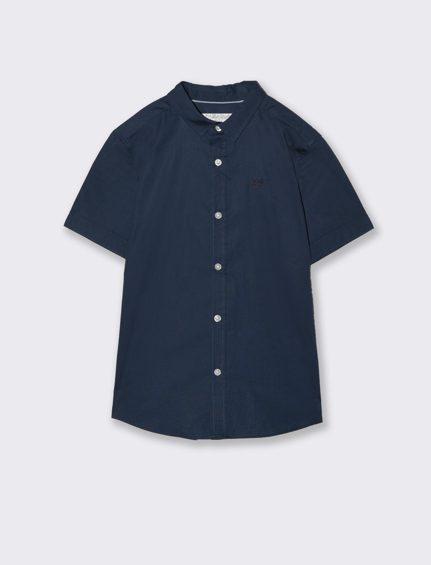 Camicia mezza manica tinta unita con ricamo - Blu