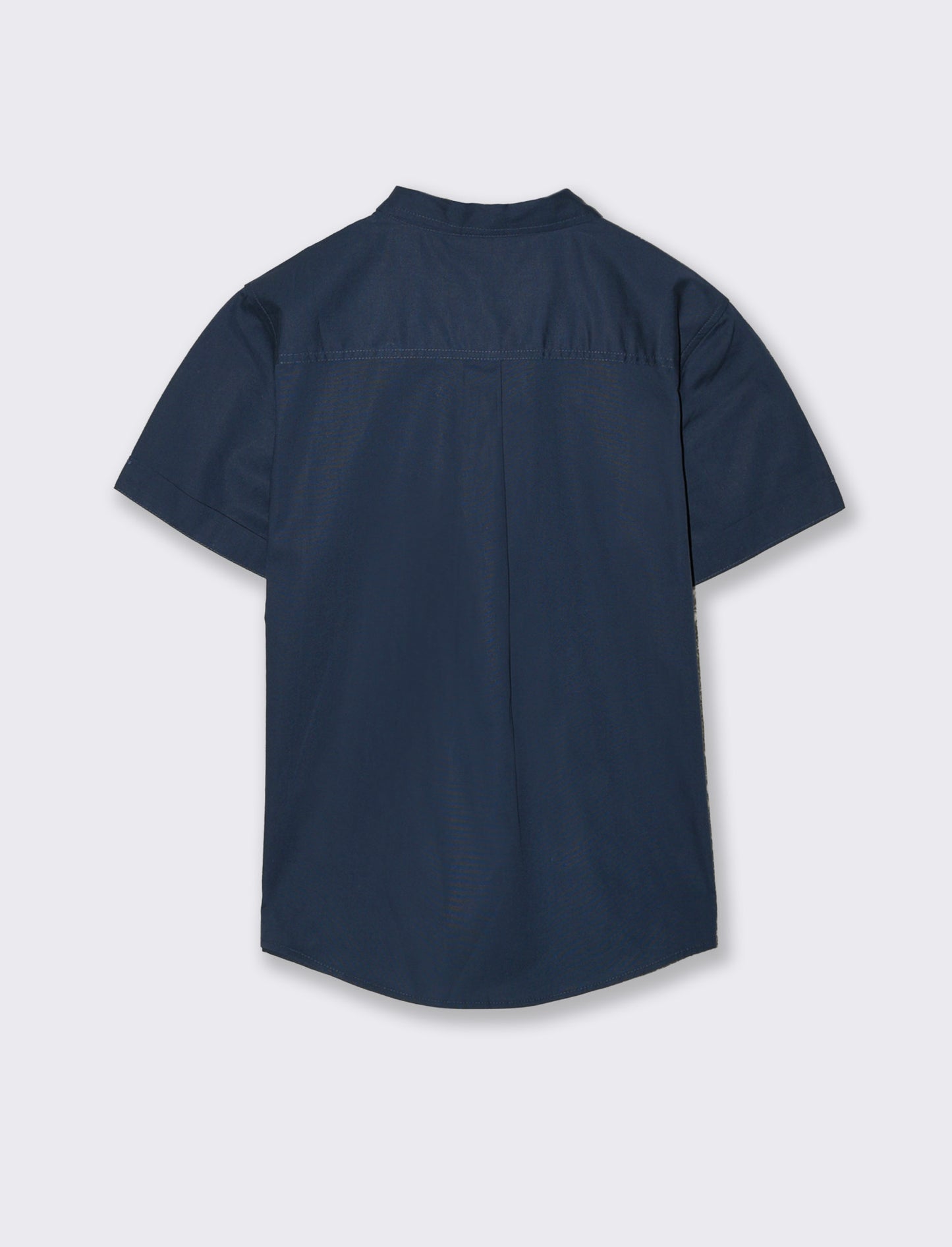 Camicia mezza manica tinta unita con ricamo - Blu