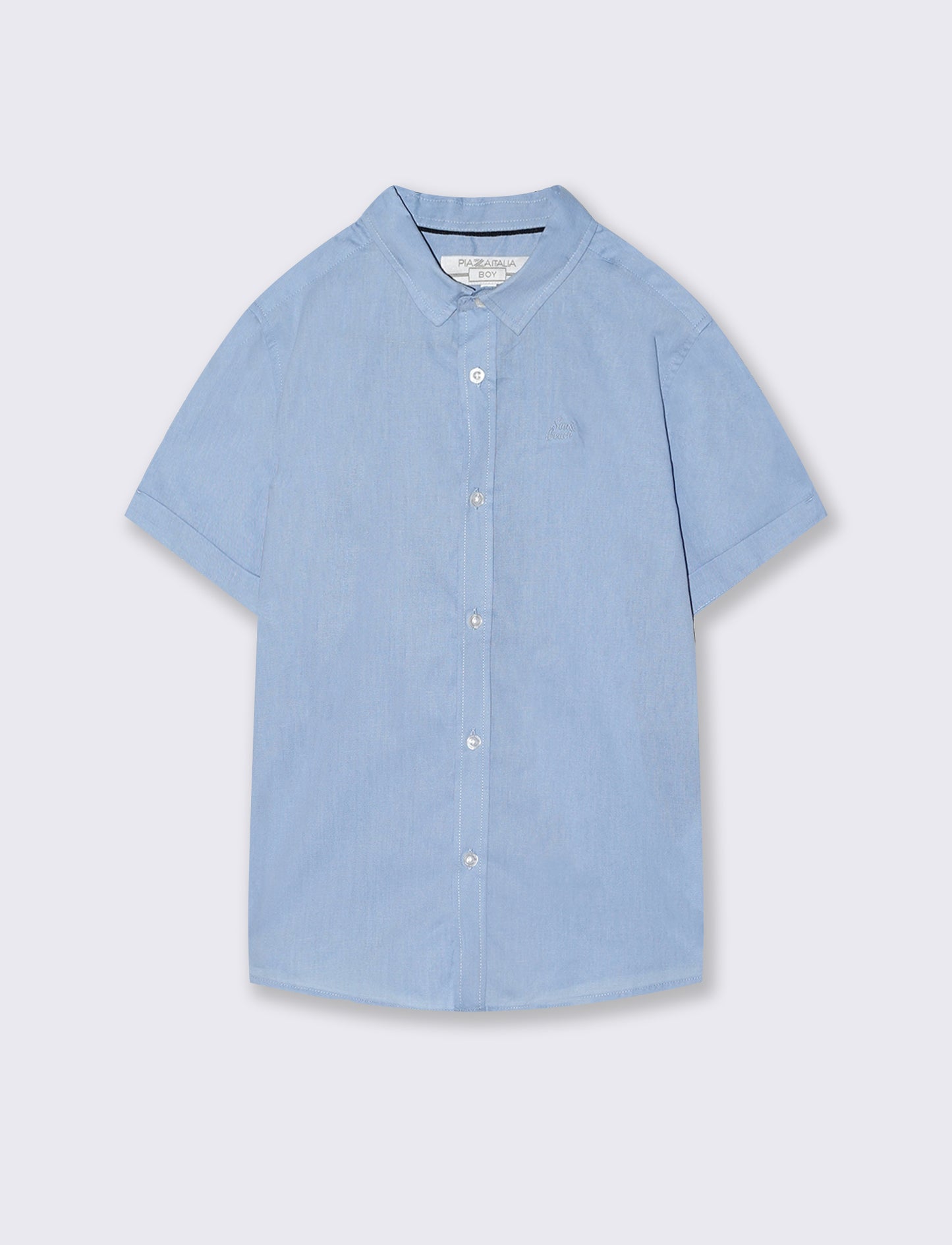 Solid color short sleeve shirt with embroidery - Sky blue