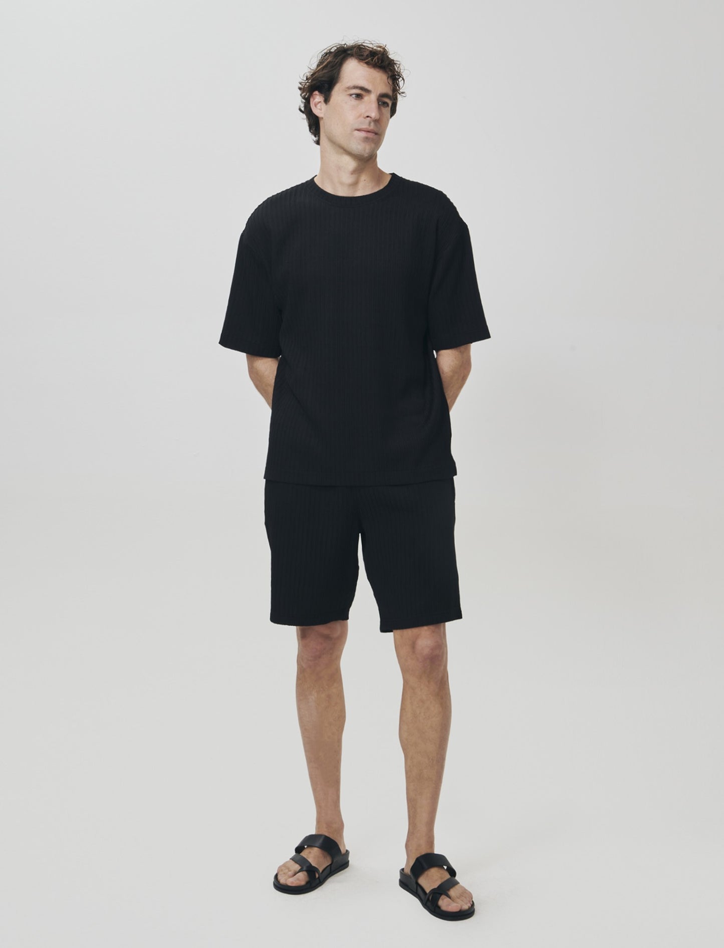 T-shirt jacquard relaxed fit plissettata - Nero