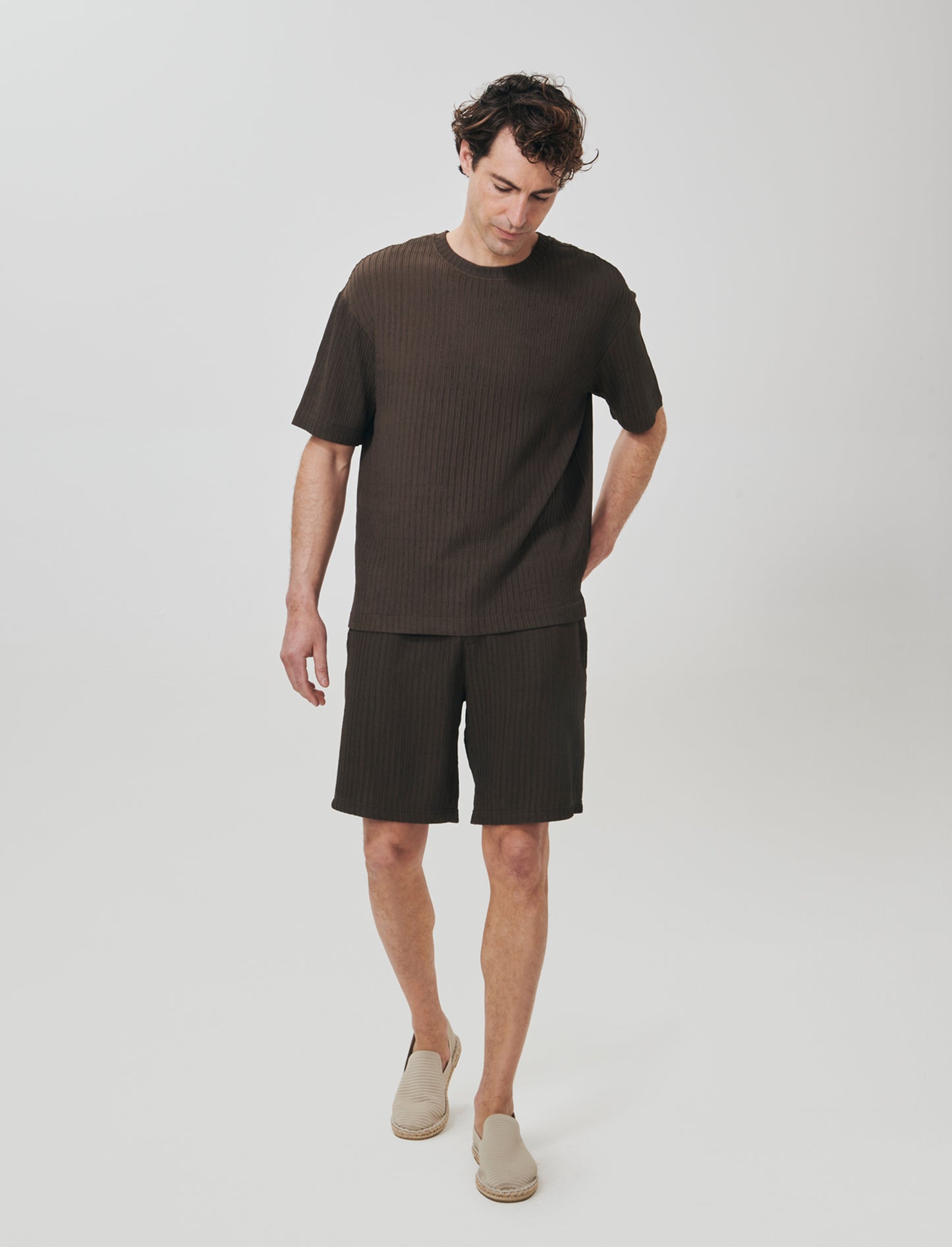 T-shirt jacquard relaxed fit plissettata - Moro