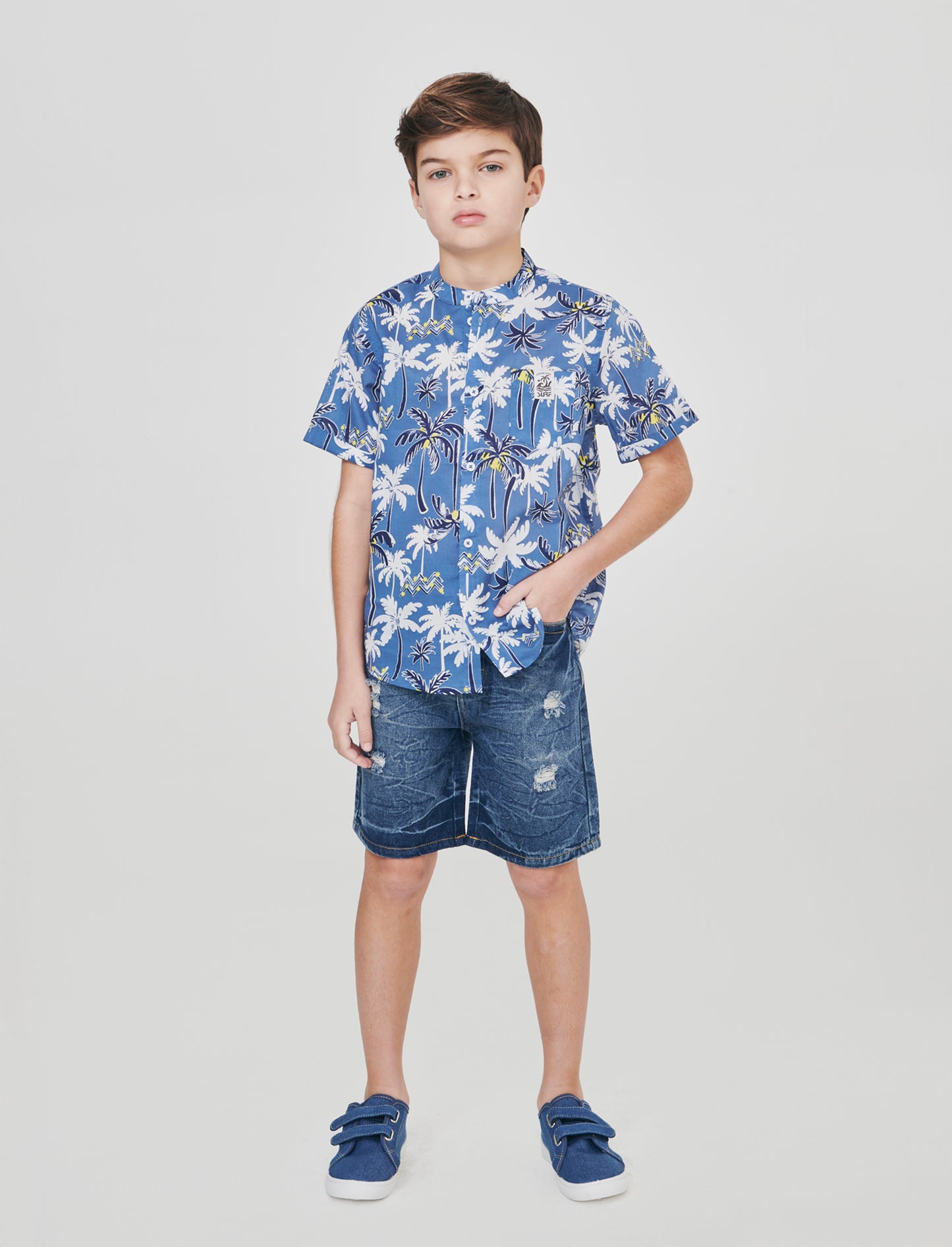Bermuda in denim con rotture frontali - Denim