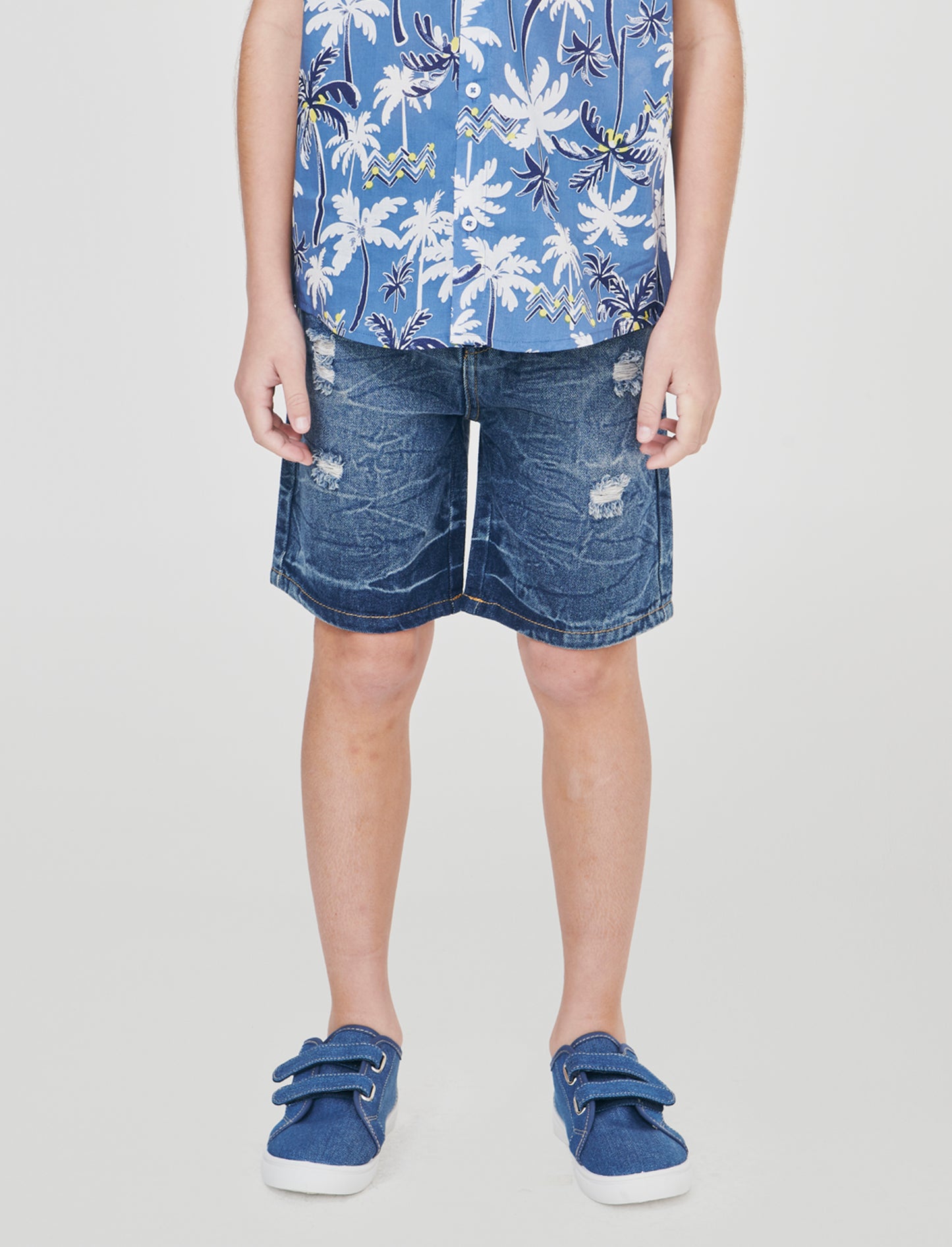 Bermuda in denim con rotture frontali - Denim