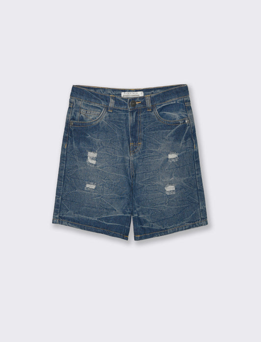 Bermuda in denim con rotture frontali - Denim