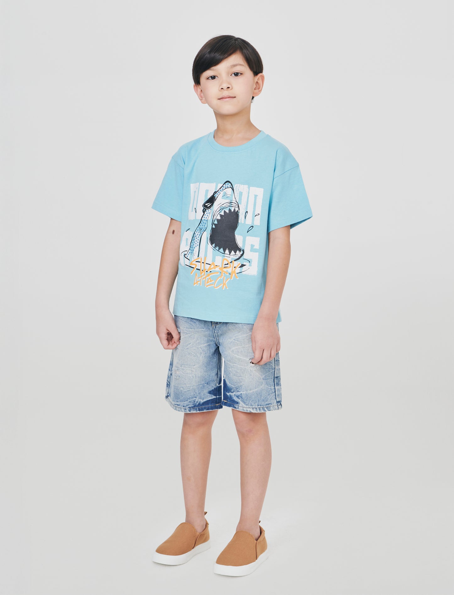 Bermuda in denim con rotture frontali - Denim chiaro