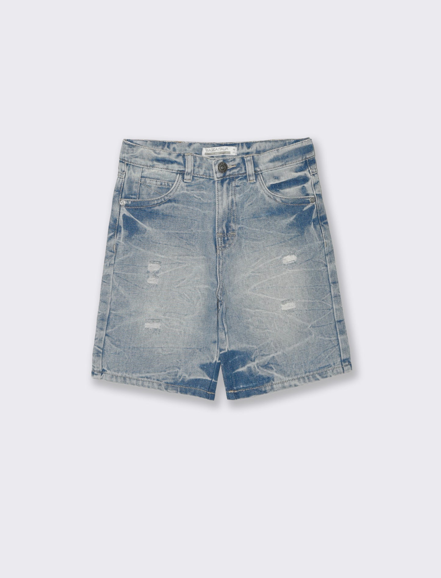 Bermuda in denim con rotture frontali - Denim chiaro