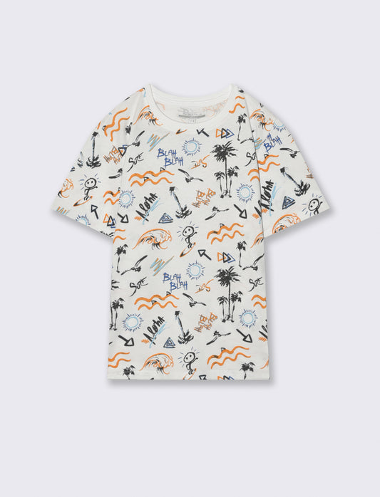 T-shirt fantasia mezza manica per il mare - Bianco