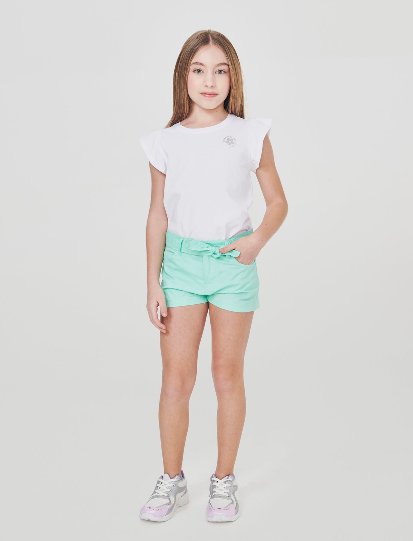 Pantaloncino cinque tasche da bambina - Verde acqua
