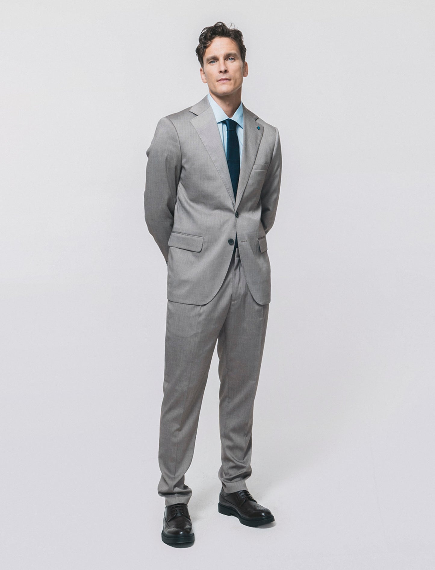 Pantaloni formal fit a spina di pesce - Grigio tortora
