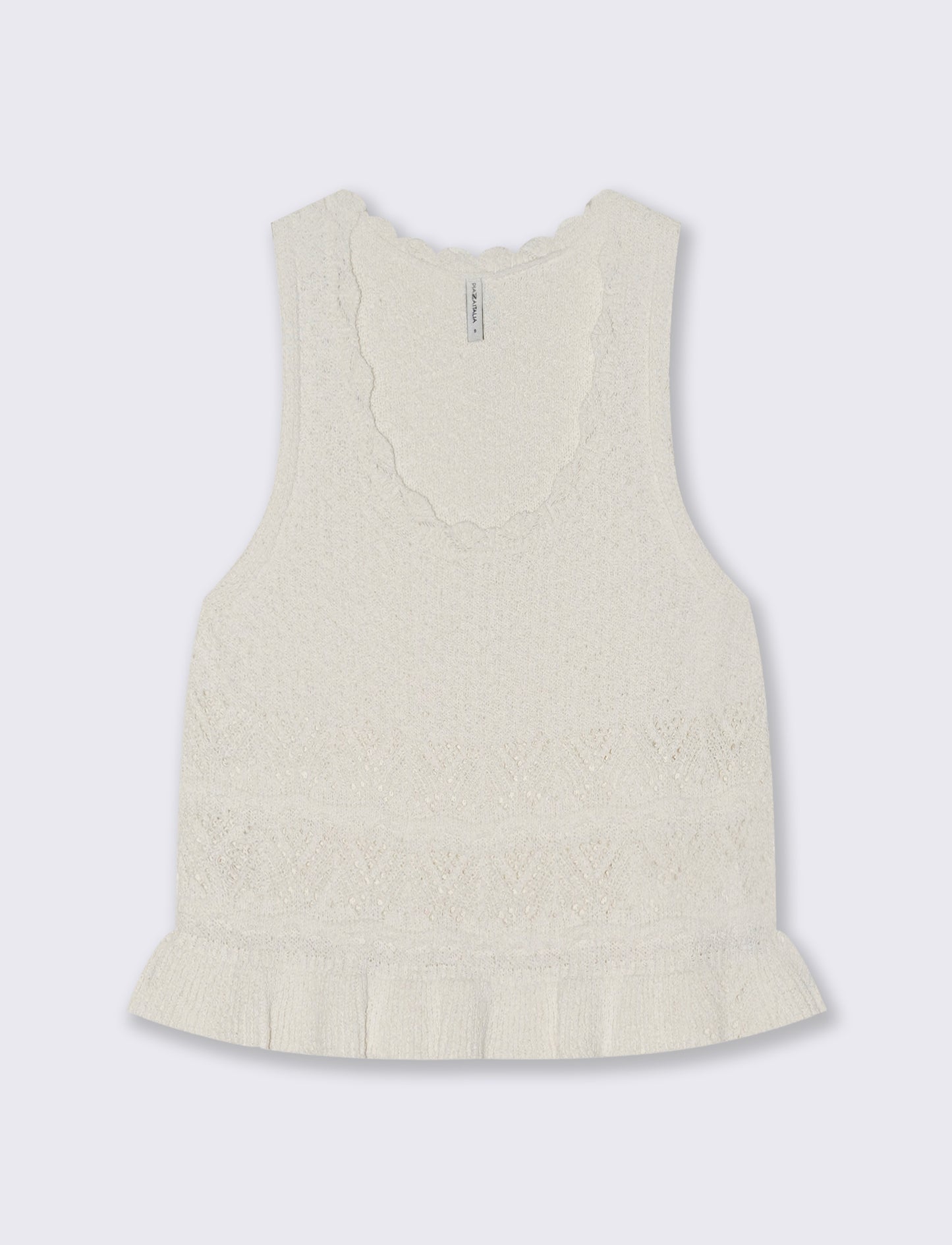 Top in Crochet con Fondo Effetto Balza - Bianco