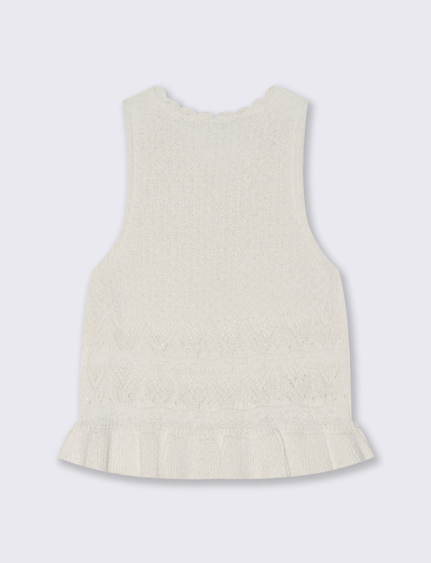 Top in Crochet con Fondo Effetto Balza - Bianco