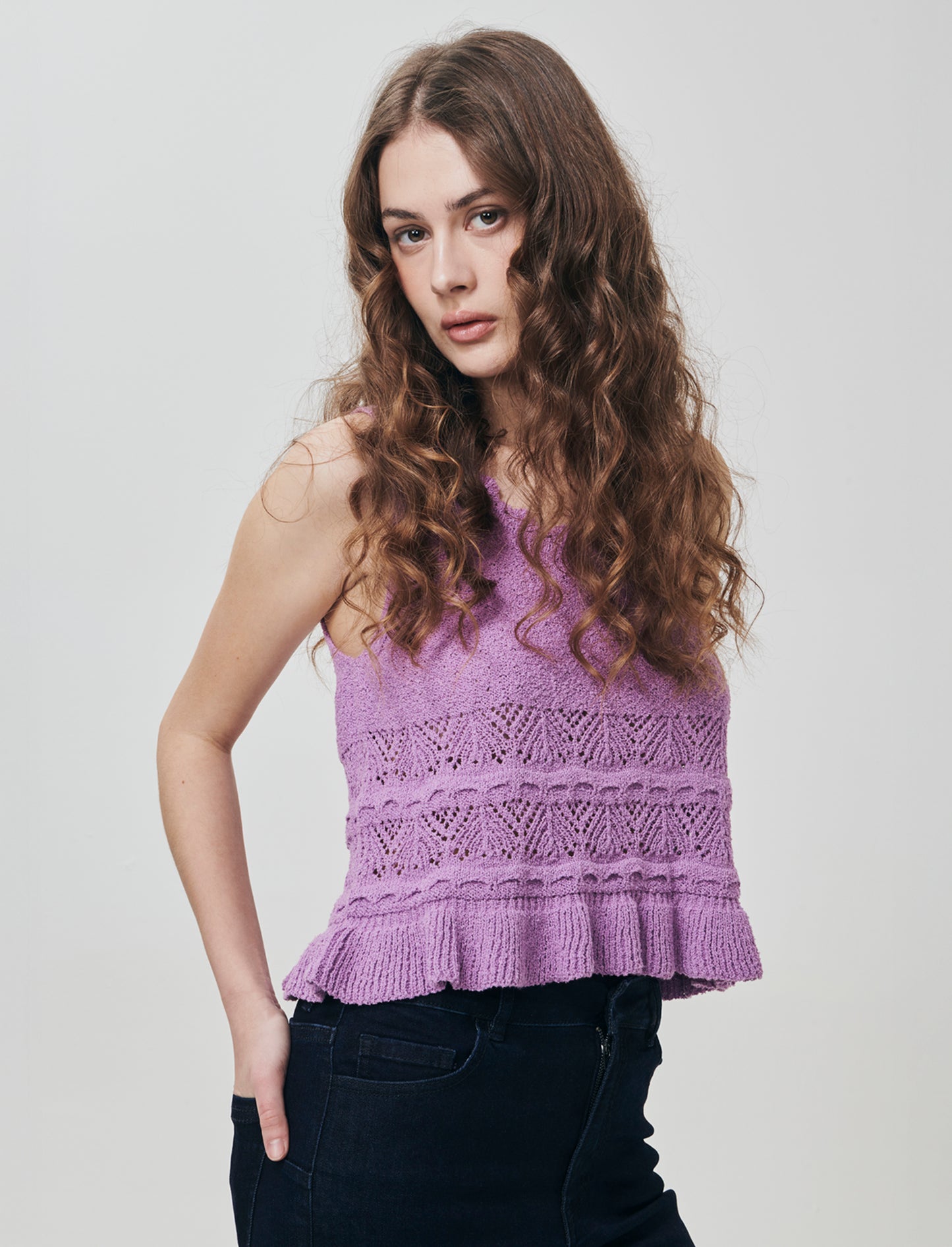 Top in Crochet con Fondo Effetto Balza - Viola malva
