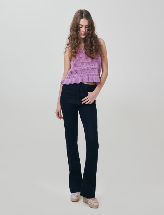 Top in Crochet con Fondo Effetto Balza - Viola malva