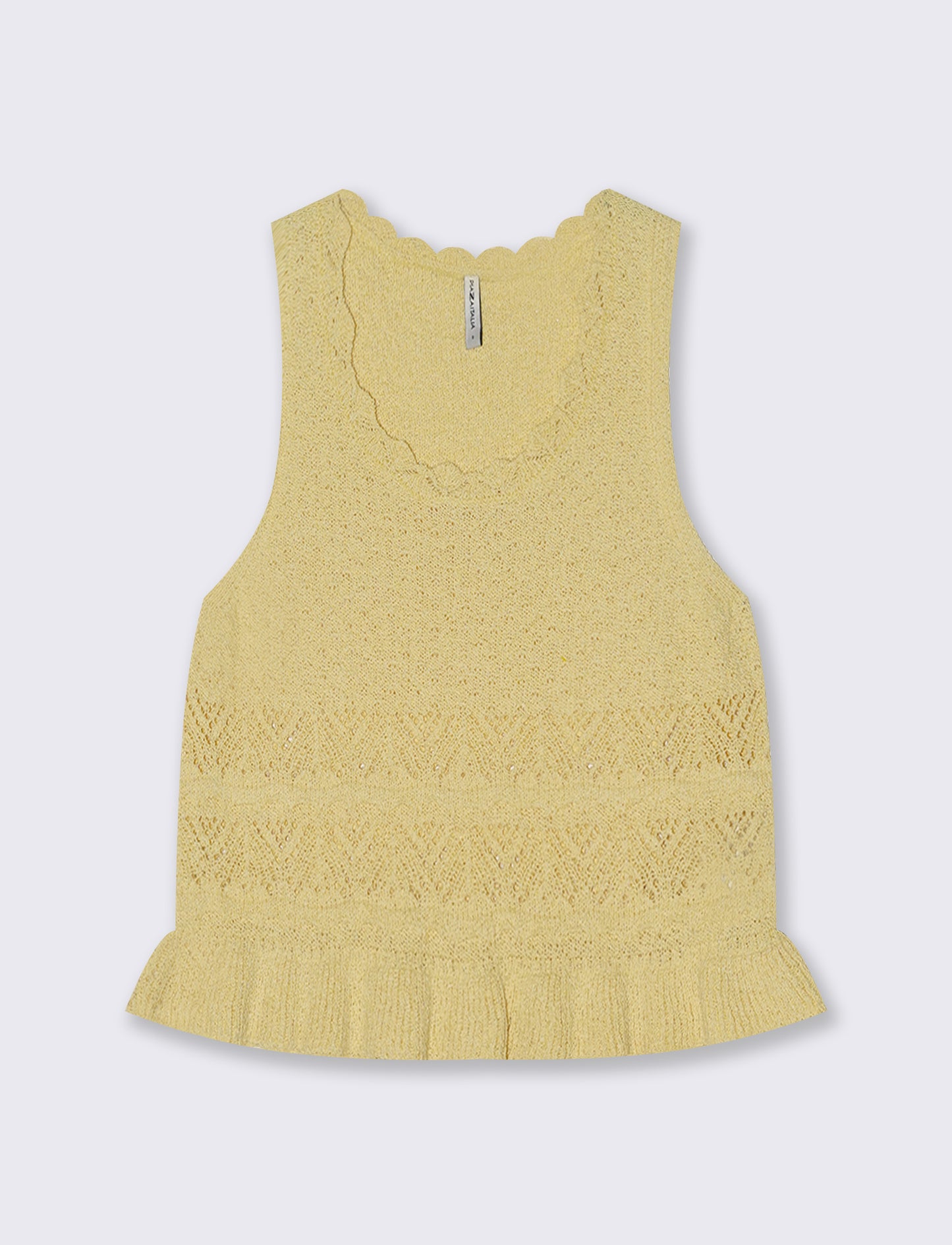 Top in Crochet con Fondo Effetto Balza - Giallo pastello