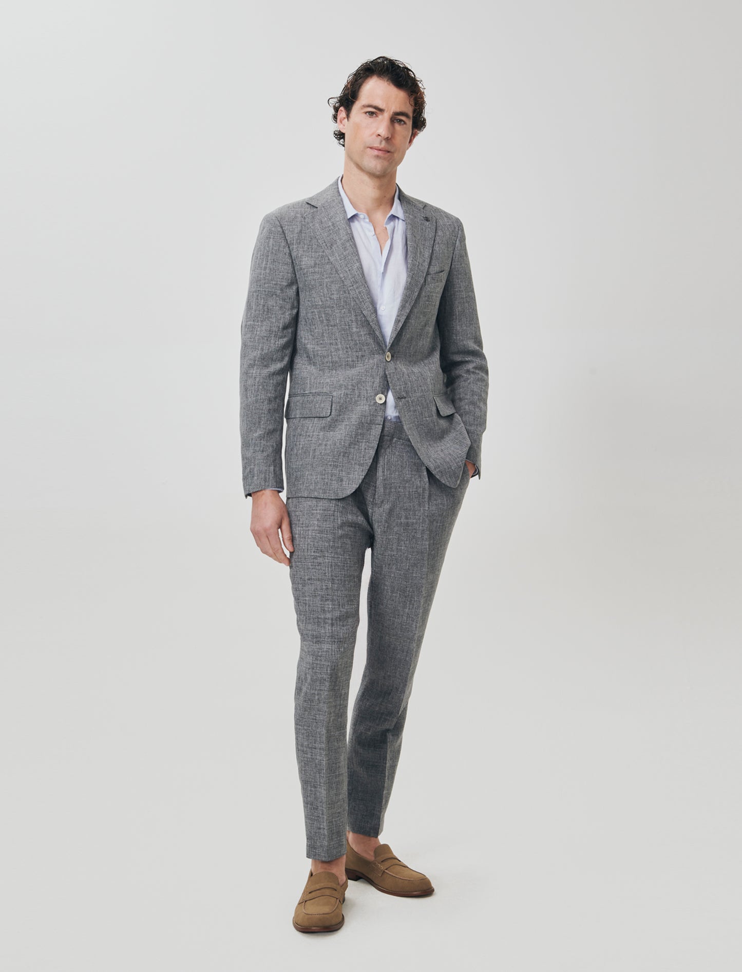 Elegant formal fit slub melange blazer - Grey