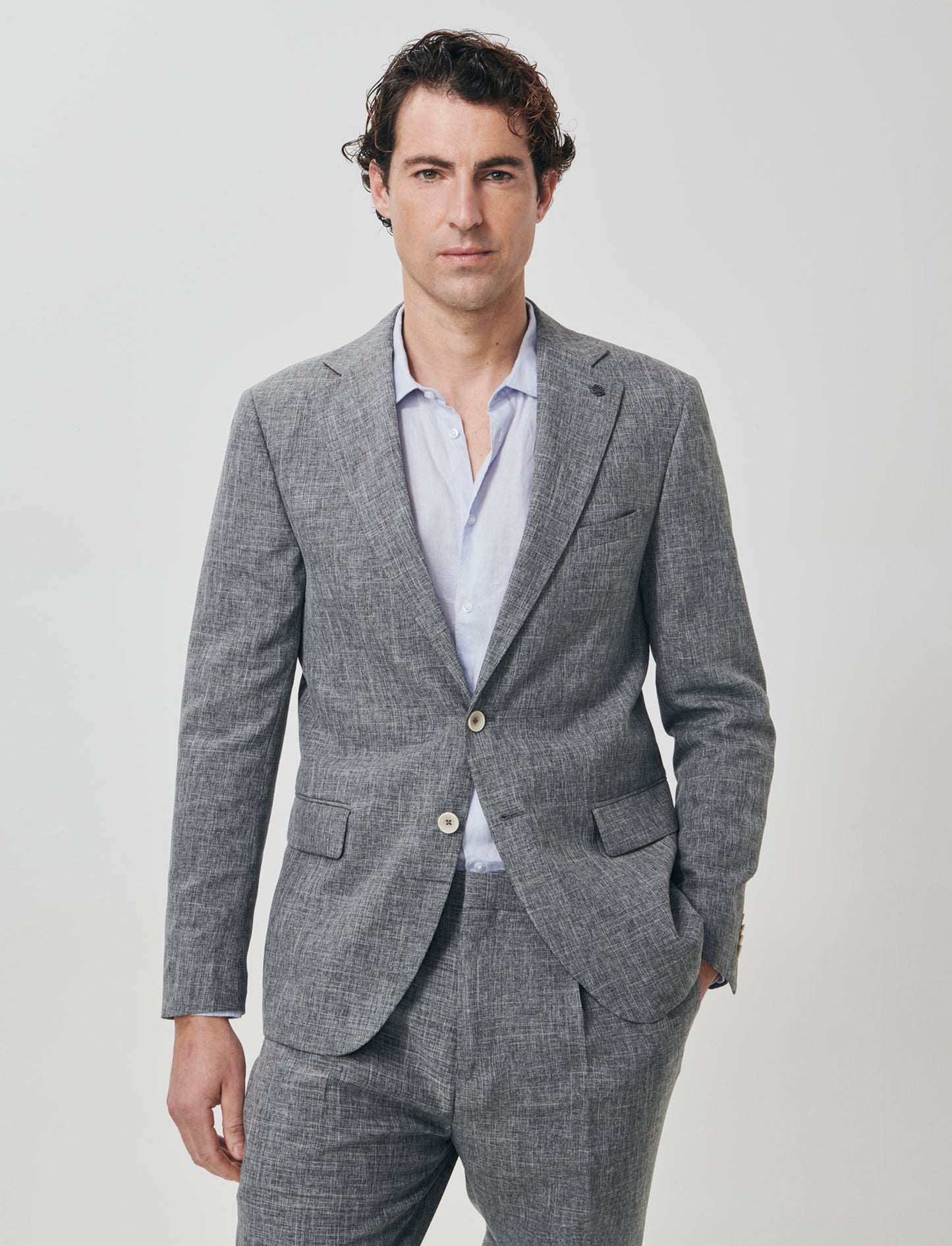 Elegant formal fit slub melange blazer - Grey