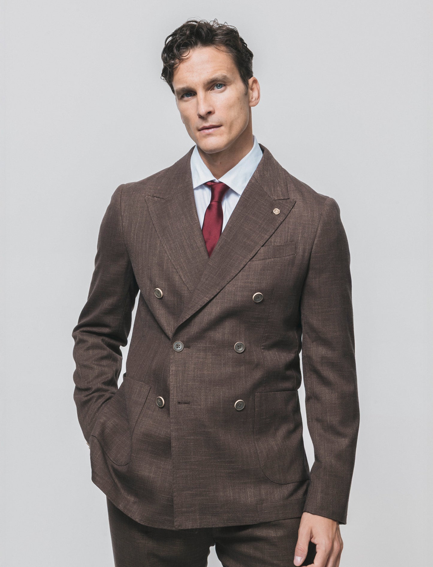 Double-Breasted Blazer Elegant Formal Fit - Brown