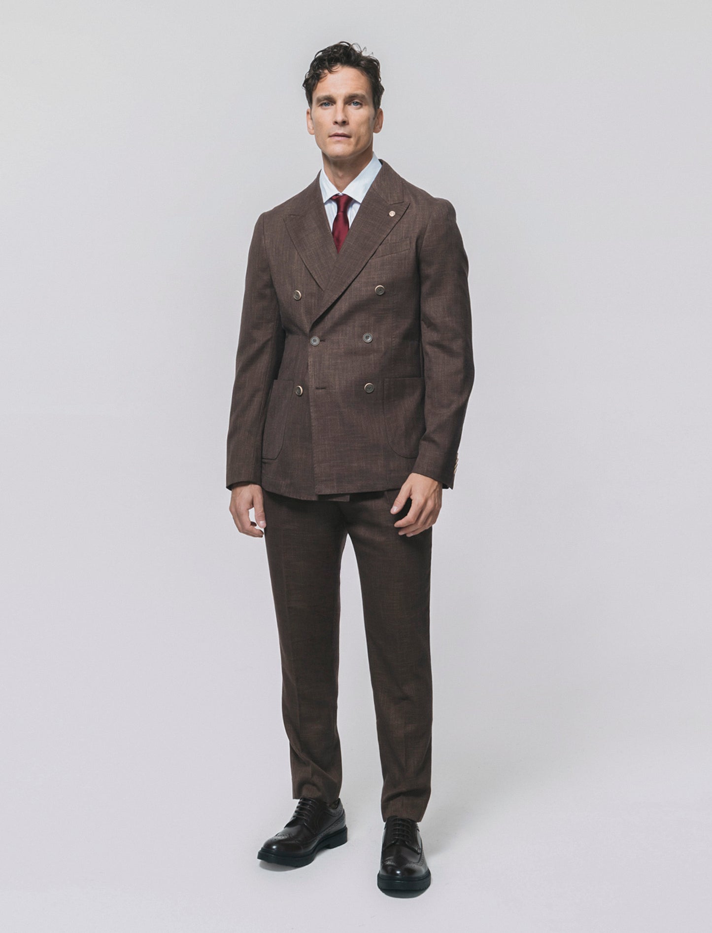 Double-Breasted Blazer Elegant Formal Fit - Brown