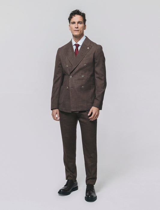 Double-Breasted Blazer Elegant Formal Fit - Brown