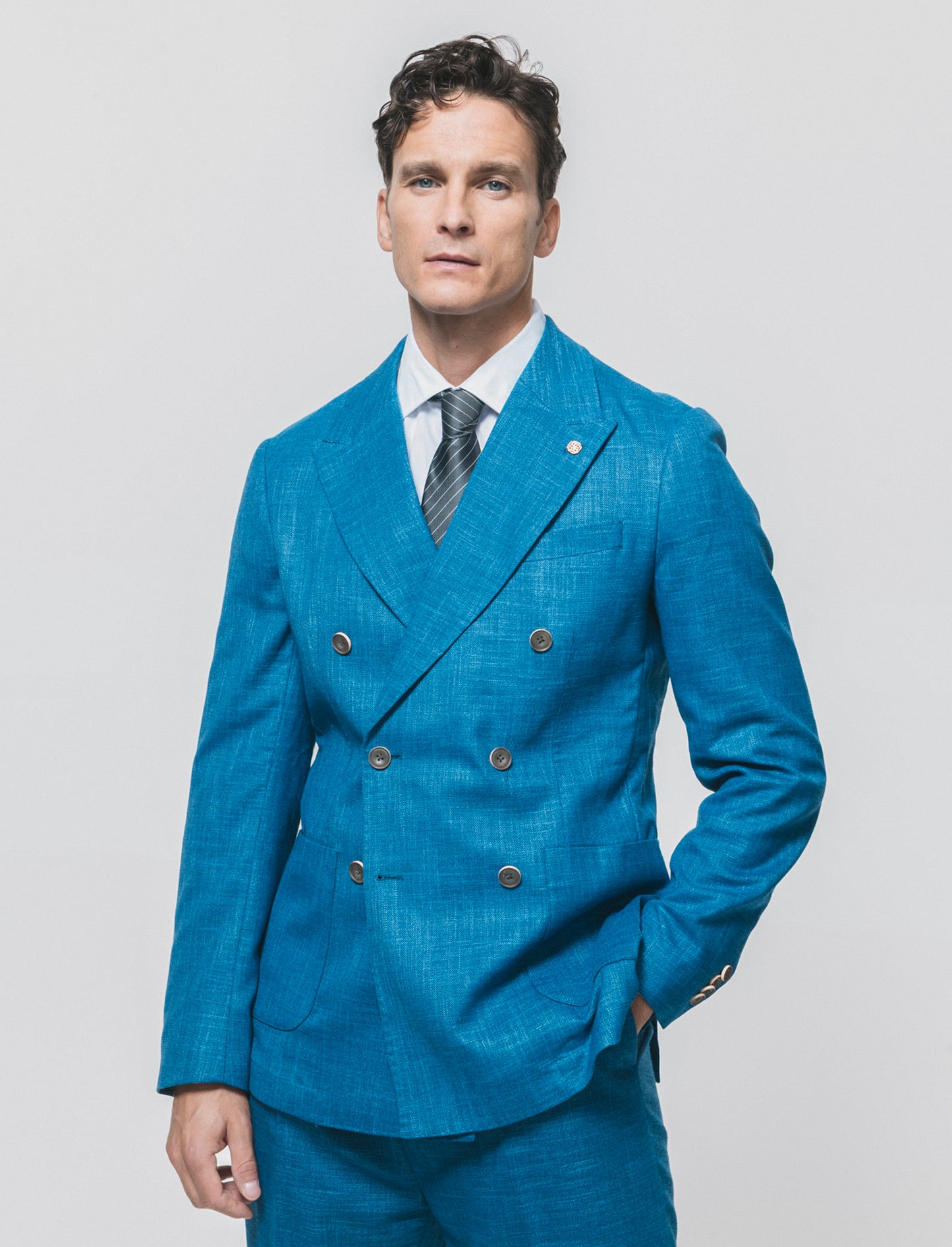 Double-Breasted Blazer Elegant Formal Fit - Blue