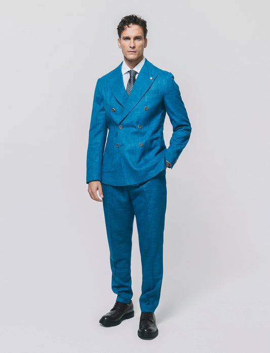 Double-Breasted Blazer Elegant Formal Fit - Blue