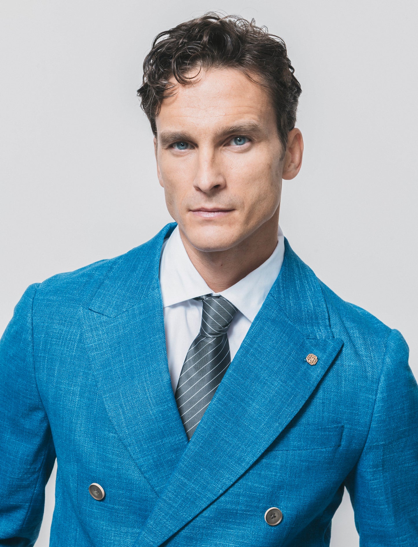 Double-Breasted Blazer Elegant Formal Fit - Blue