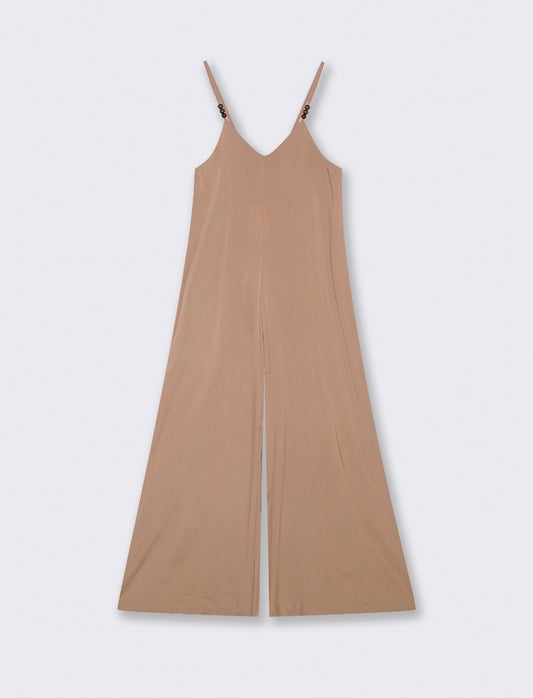 Vestito lungo in viscosa con bretelle - Beige