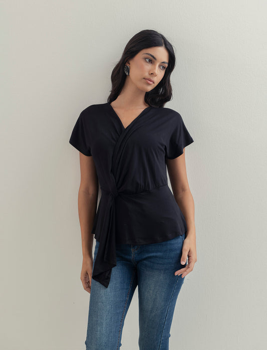Casacca in popeline di viscosa con collana - Nero