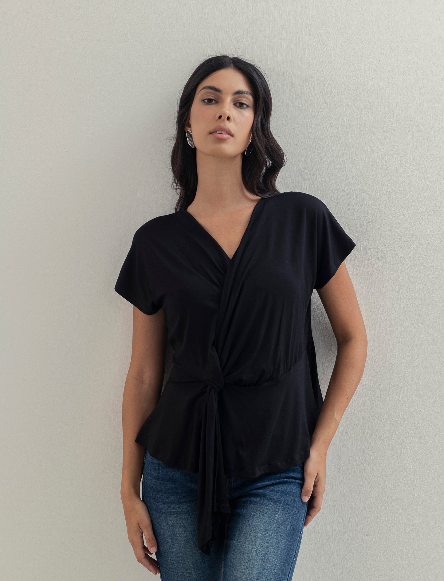 Casacca in popeline di viscosa con collana - Nero