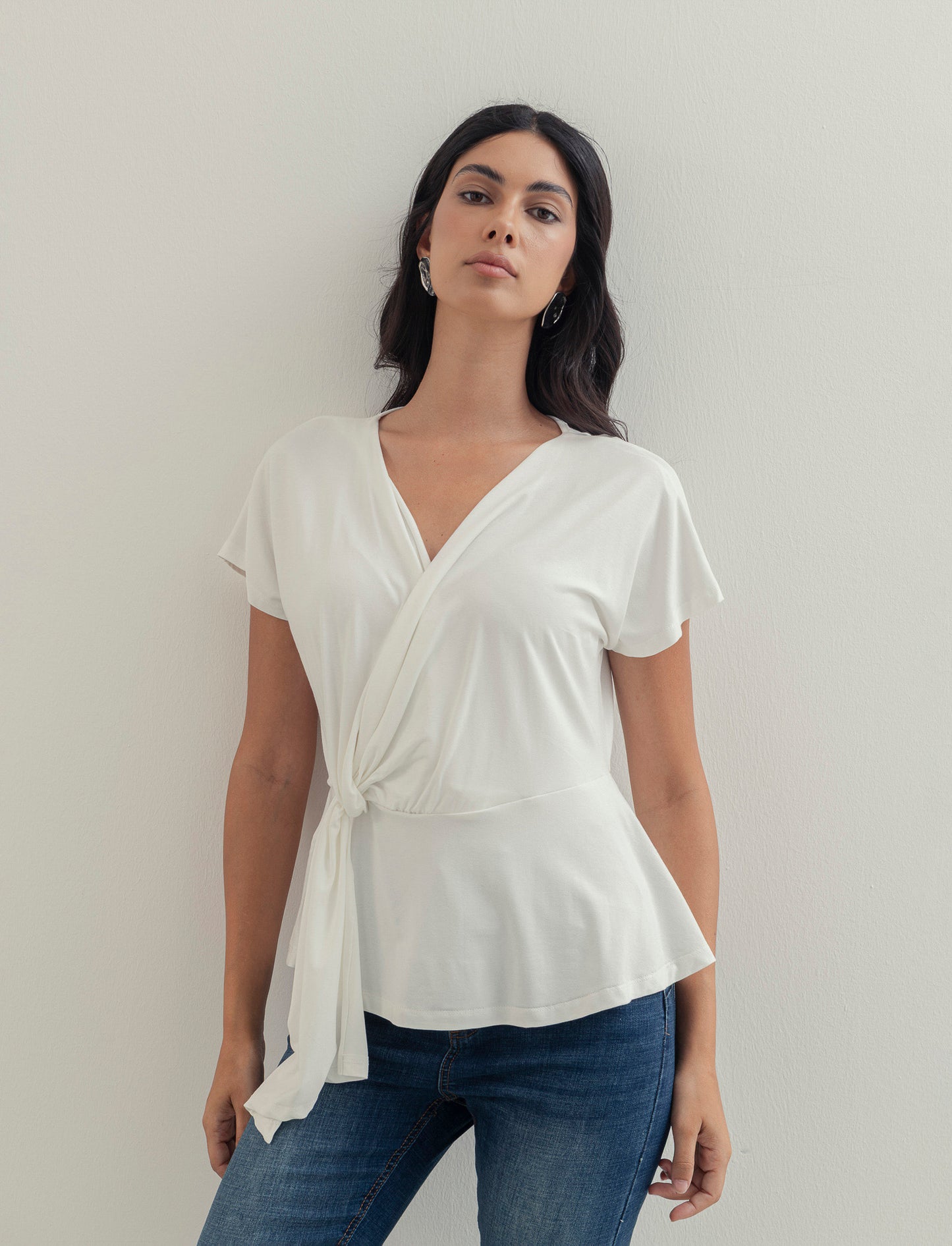 Casacca in popeline di viscosa con collana - Bianco latte