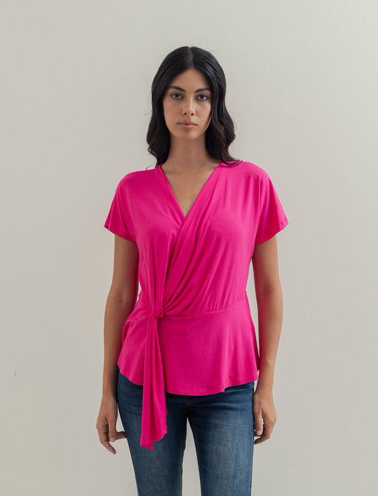 Casacca in popeline di viscosa con collana - Fuxia
