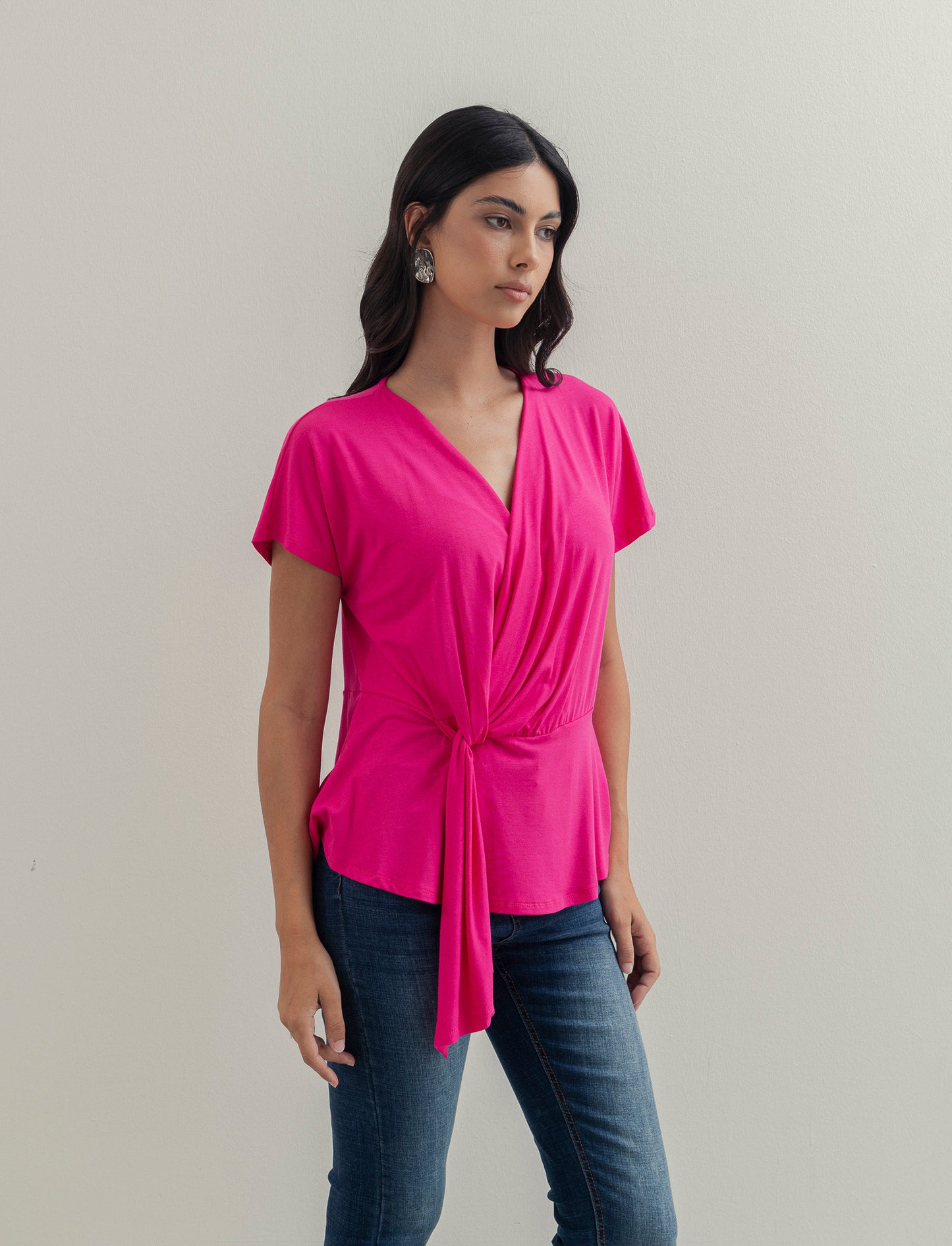 Casacca in popeline di viscosa con collana - Fuxia
