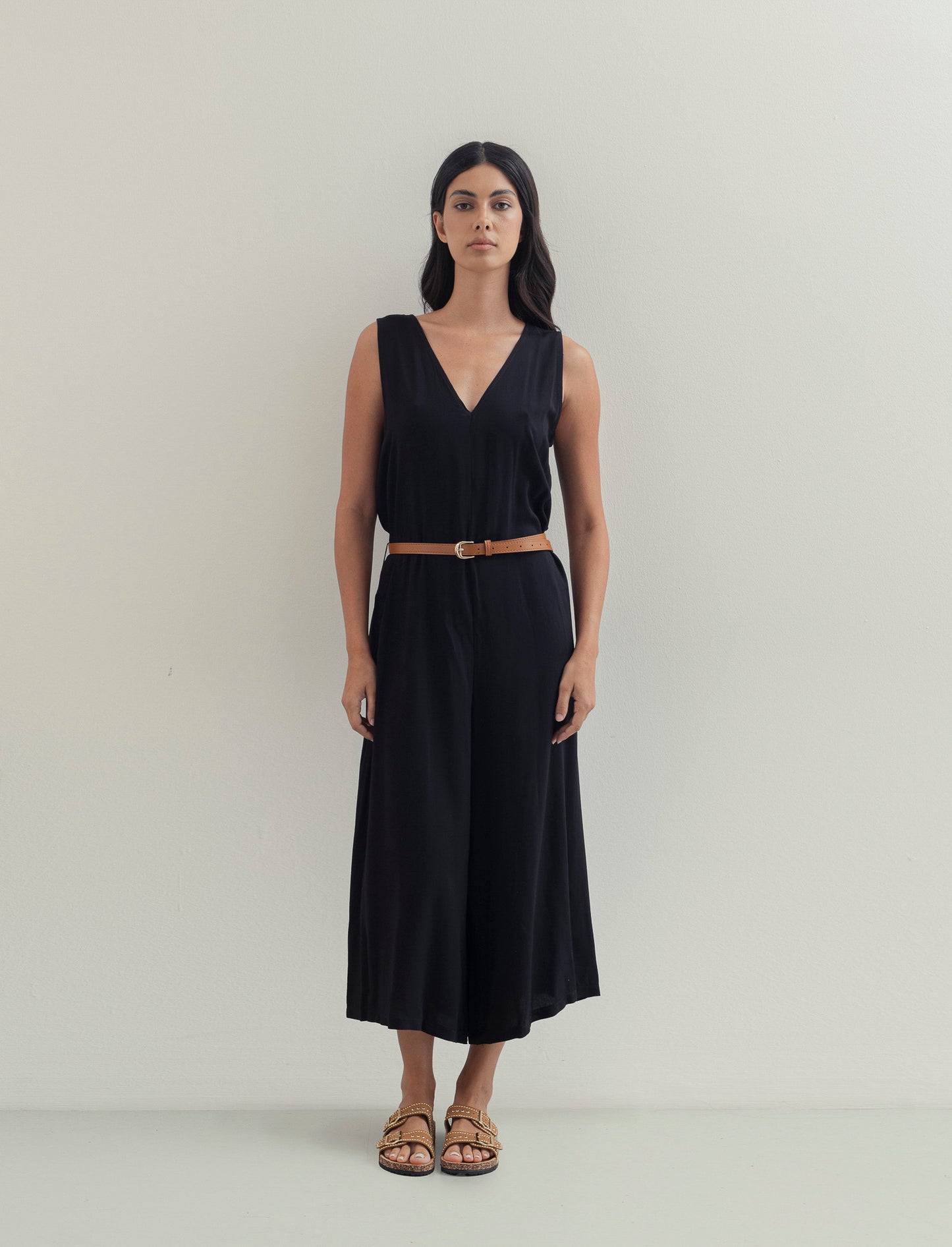 Vestito in viscosa con icrocio dietro - Nero