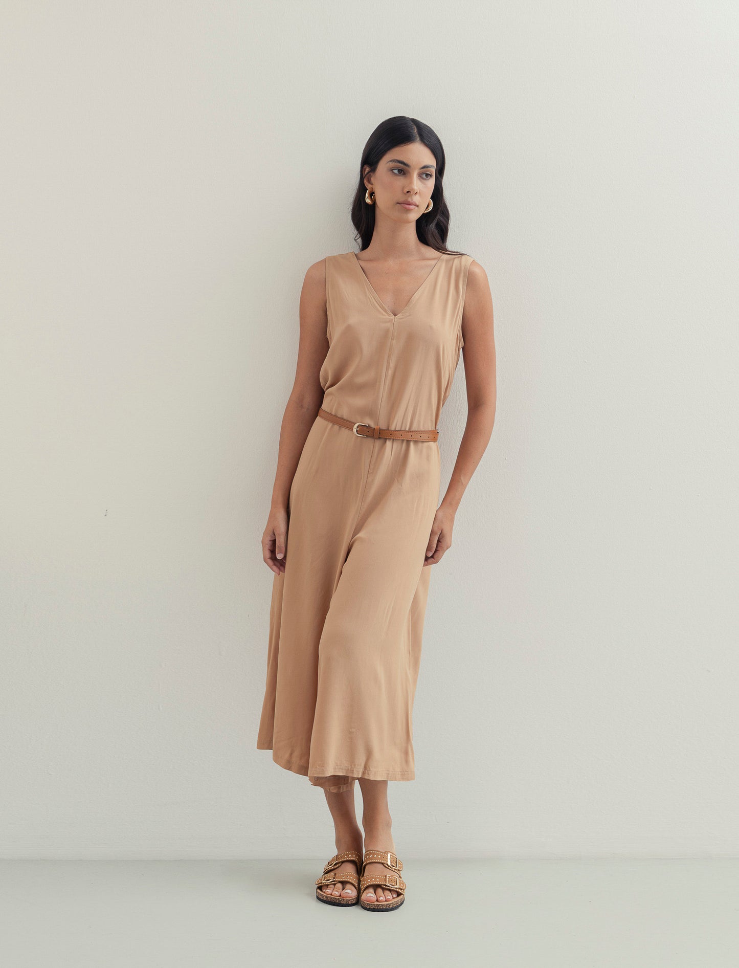 Vestito in viscosa con icrocio dietro - Beige