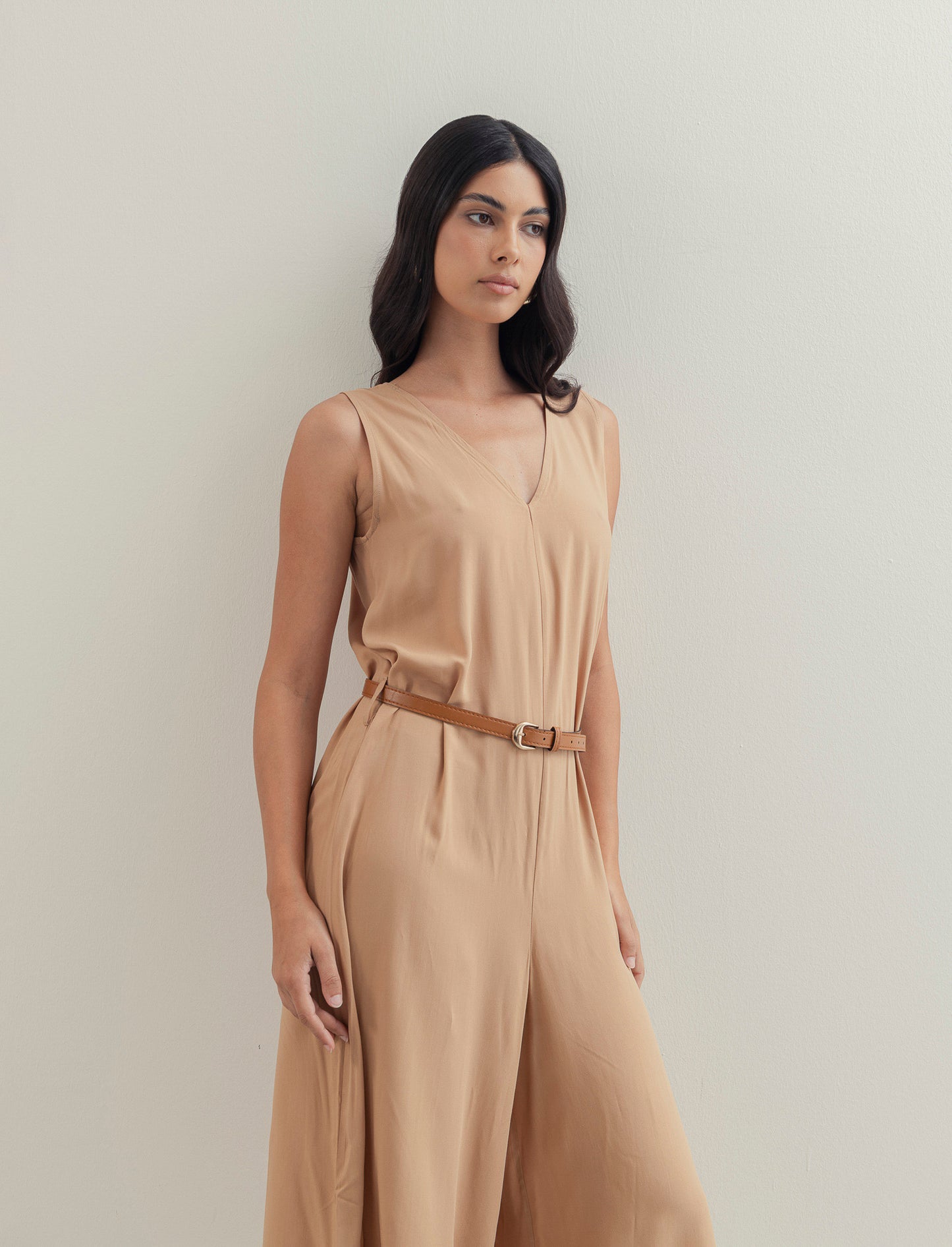 Vestito in viscosa con icrocio dietro - Beige