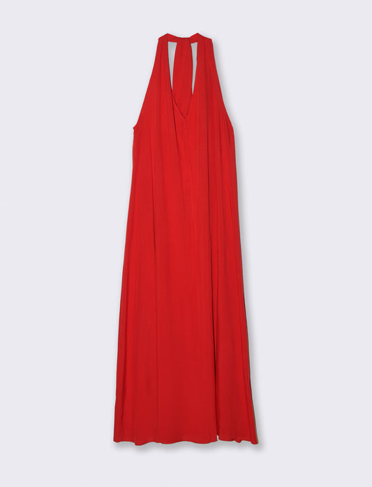 Vestito lungo in viscosa con incrocio sulla schiena - Rosso