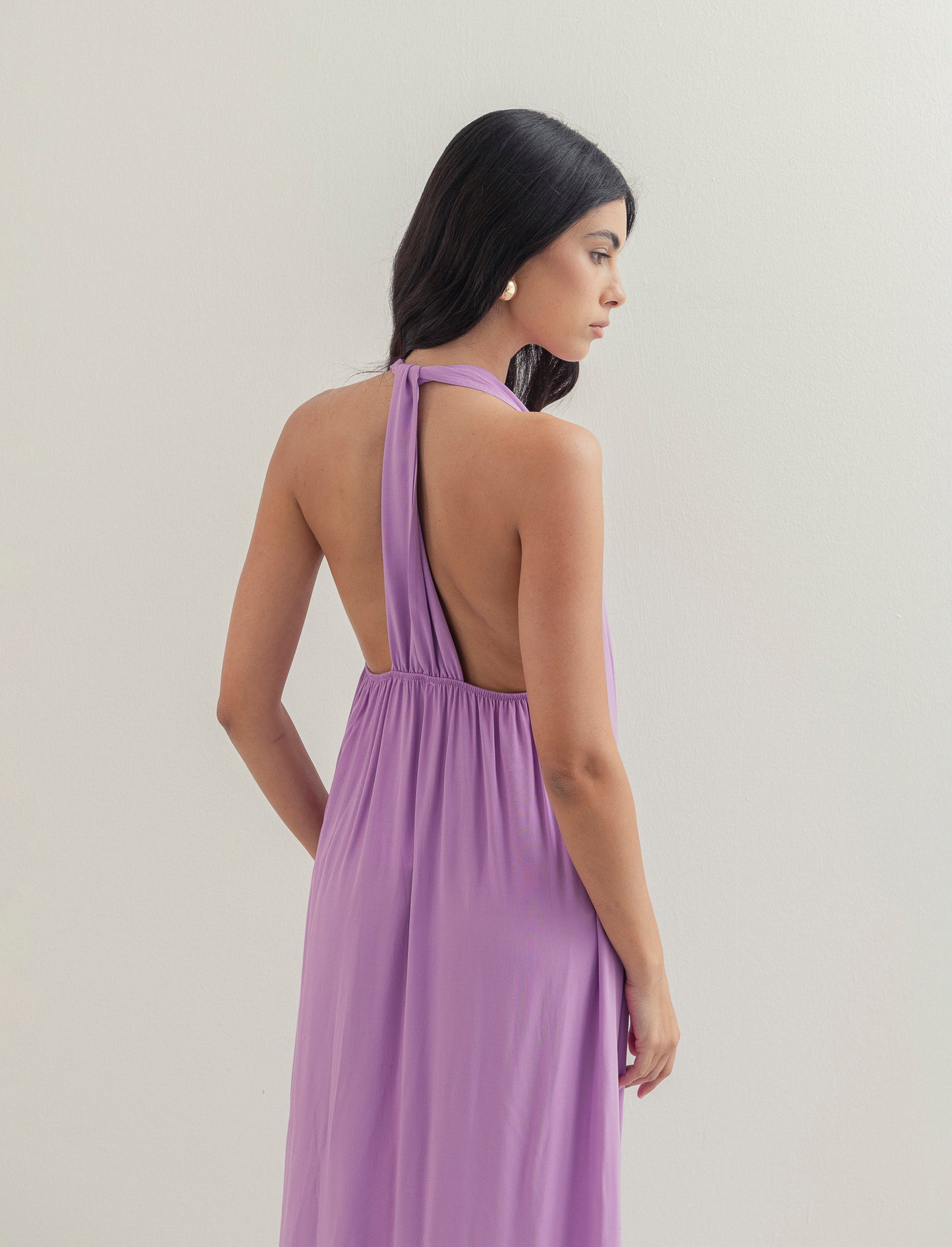 Vestito lungo in viscosa con incrocio sulla schiena - Lilla