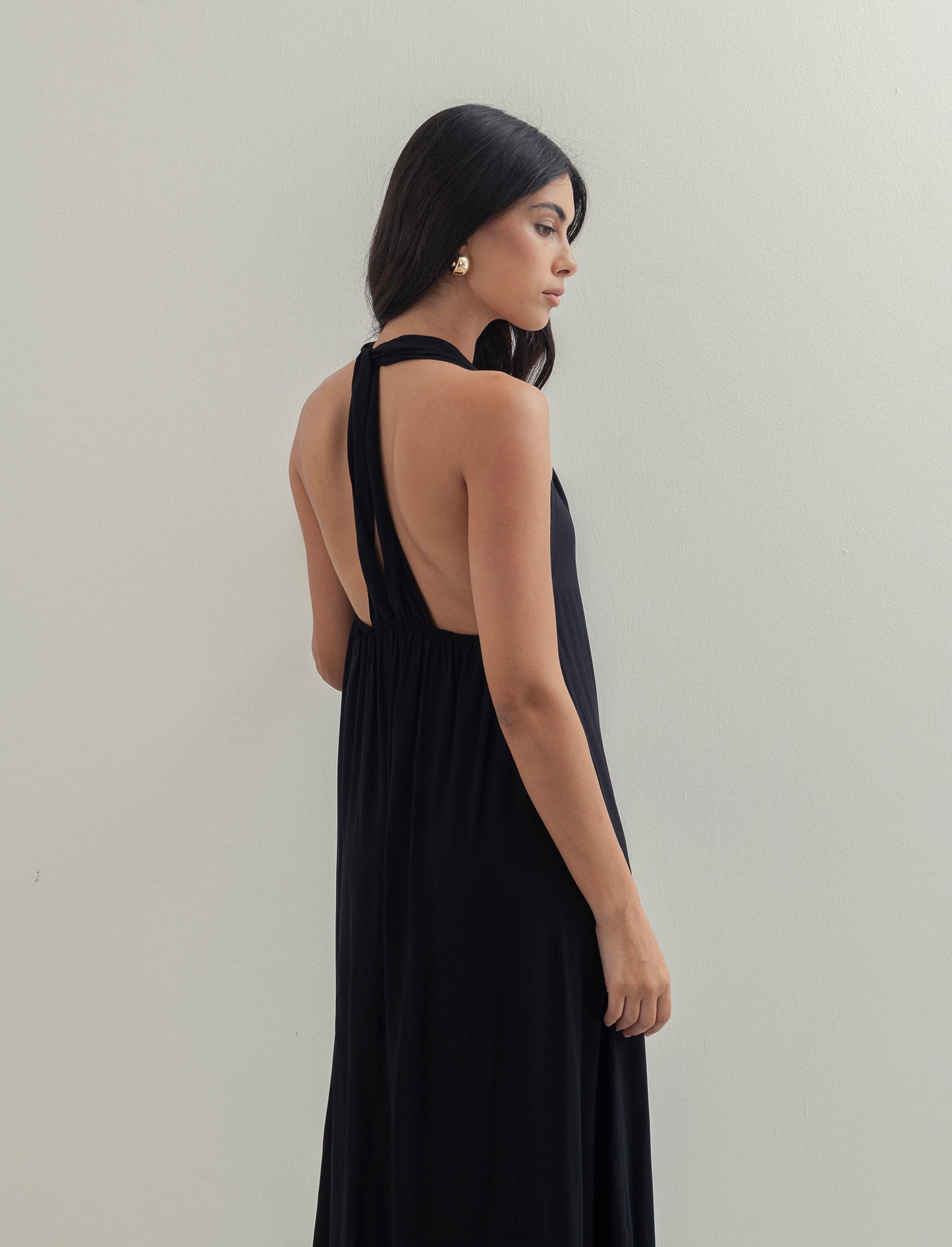 Vestito lungo in viscosa con incrocio sulla schiena - Nero