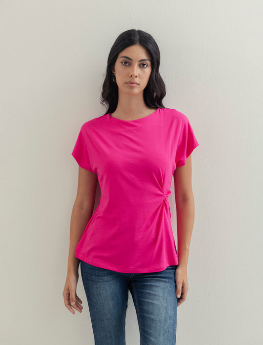 Tshirt con nodo in viscosa - Fuxia