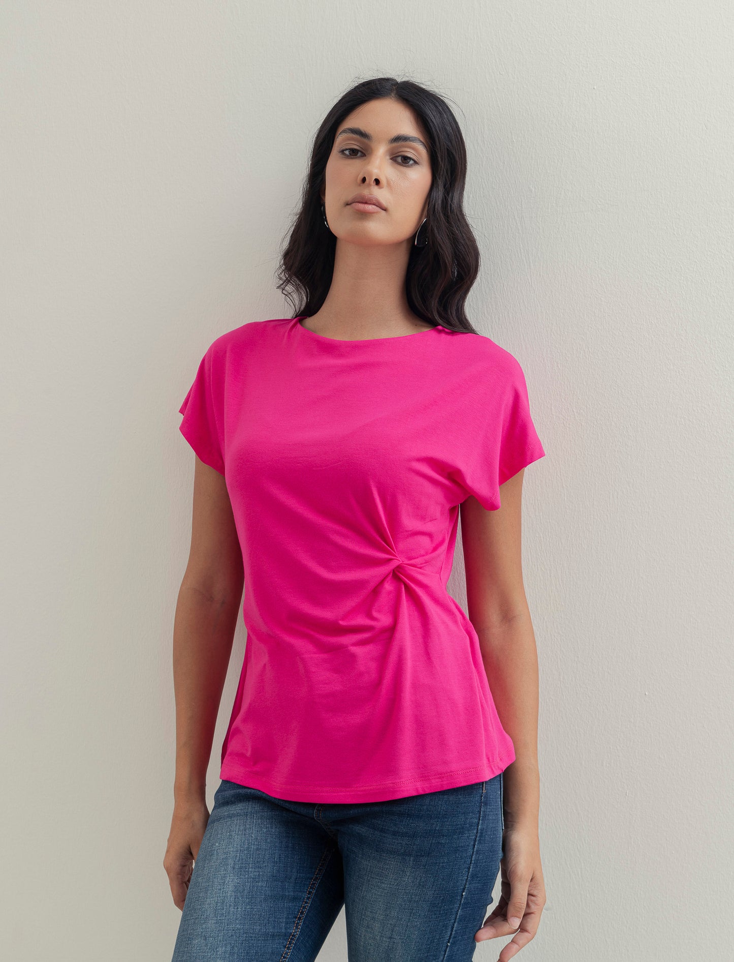 Tshirt con nodo in viscosa - Fuxia