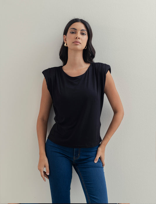 Tshirt smanicata con spalline - Nero