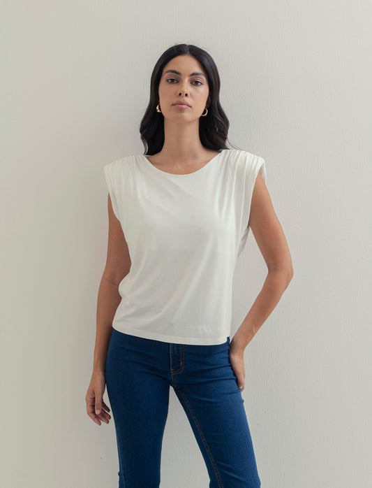 Tshirt smanicata con spalline - Bianco latte