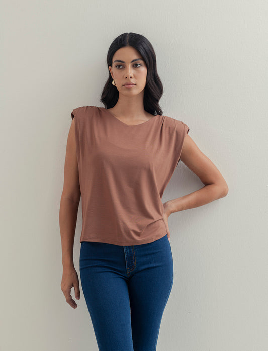 Tshirt smanicata con spalline - Marrone tabacco
